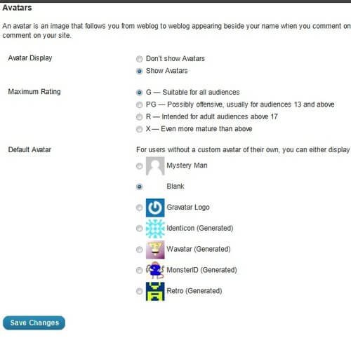 gravatar default avatar settings wordpress