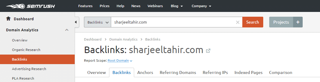 Sharjeeltahir semrush backlinks report