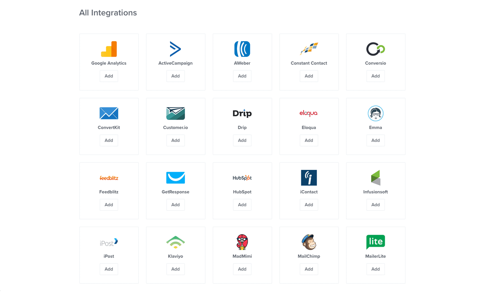 optinmonster intergations list