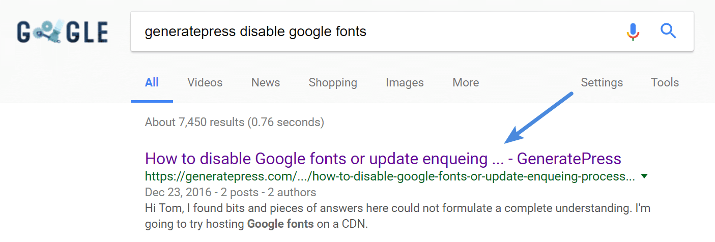 generatepress disable google fonts